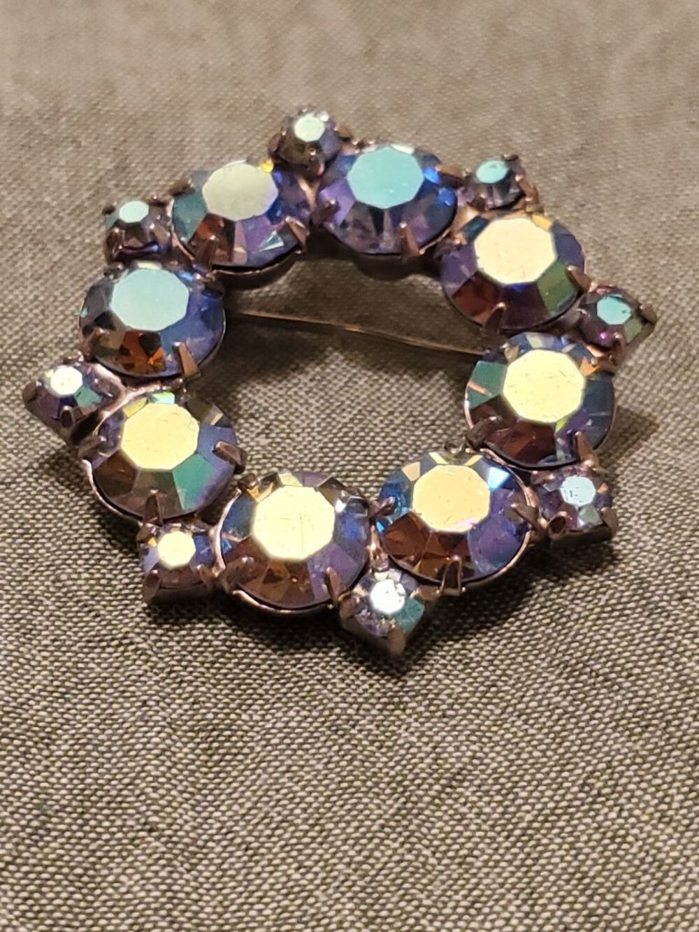 Coro blue Aurora Borealis rhinestone wreath brooch
